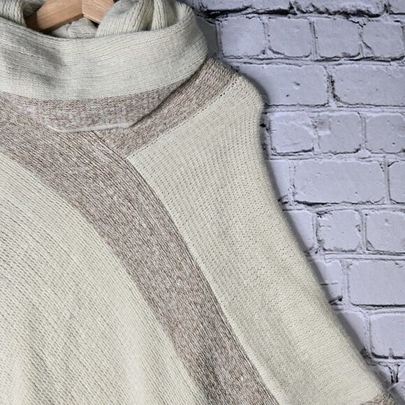 Anthropologie Pont Neuf Cream Metallic Pink Fringe Cowl Neck Knit Poncho - Picture 4 of 7